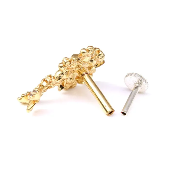 Earrings Karizma Jewels Dangle White Dangle Gold Plated Indian Nose Stud CZ Push Pin