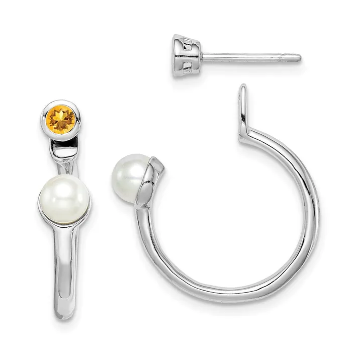 Earrings Sterling Silver Rhodiumplated FWC Pearl Citrine Front Back Post EarringsWBCQE14376CI WB Choice Jewelry Earrings Sterling Silver Rhodiumplated FWC Pearl Citrine Front Back Post EarringsWBCQE14376CI WB Choice Jewelry