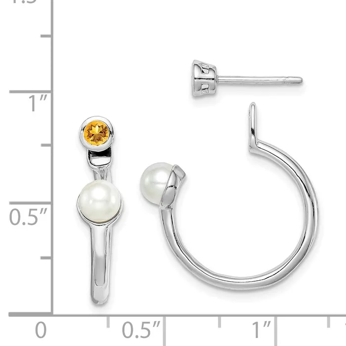 Earrings Sterling Silver Rhodiumplated FWC Pearl Citrine Front Back Post EarringsWBCQE14376CI WB Choice Jewelry Earrings Sterling Silver Rhodiumplated FWC Pearl Citrine Front Back Post EarringsWBCQE14376CI WB Choice Jewelry