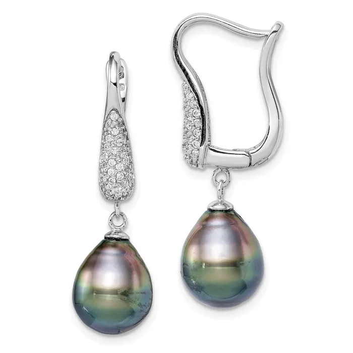 Earrings WB Choice Jewelry Sterling Silver Rhodplat 910mm Tahitian Drop Pearl CZ EarringsWBCQE15214 Earrings WB Choice Jewelry Sterling Silver Rhodplat 910mm Tahitian Drop Pearl CZ EarringsWBCQE15214