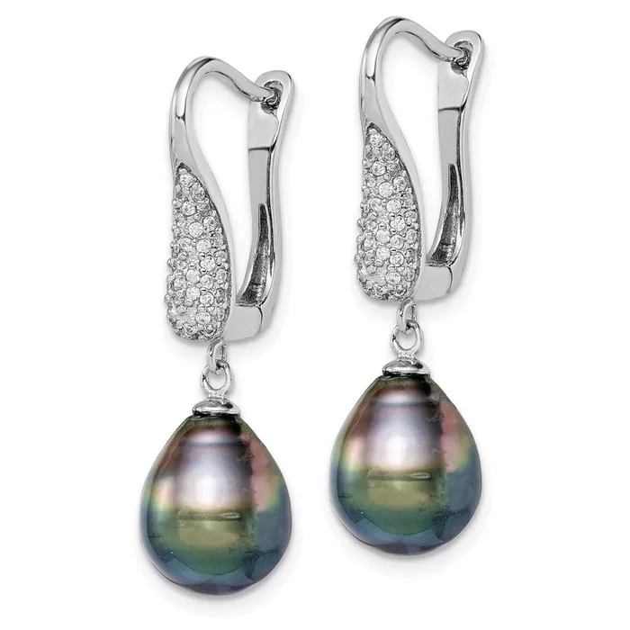 Earrings WB Choice Jewelry Sterling Silver Rhodplat 910mm Tahitian Drop Pearl CZ EarringsWBCQE15214 Earrings WB Choice Jewelry Sterling Silver Rhodplat 910mm Tahitian Drop Pearl CZ EarringsWBCQE15214