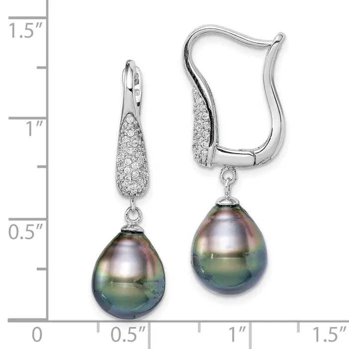Earrings WB Choice Jewelry Sterling Silver Rhodplat 910mm Tahitian Drop Pearl CZ EarringsWBCQE15214 Earrings WB Choice Jewelry Sterling Silver Rhodplat 910mm Tahitian Drop Pearl CZ EarringsWBCQE15214