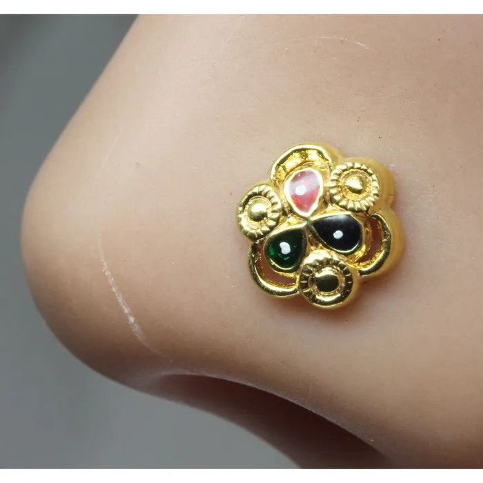 httpswwwkarizmajewelscom Rings Indian Nose Stud Gold plated nose ring corkscrew piercing ring l bend 22g
