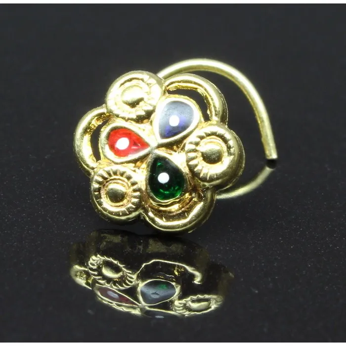 httpswwwkarizmajewelscom Rings Indian Nose Stud Gold plated nose ring corkscrew piercing ring l bend 22g