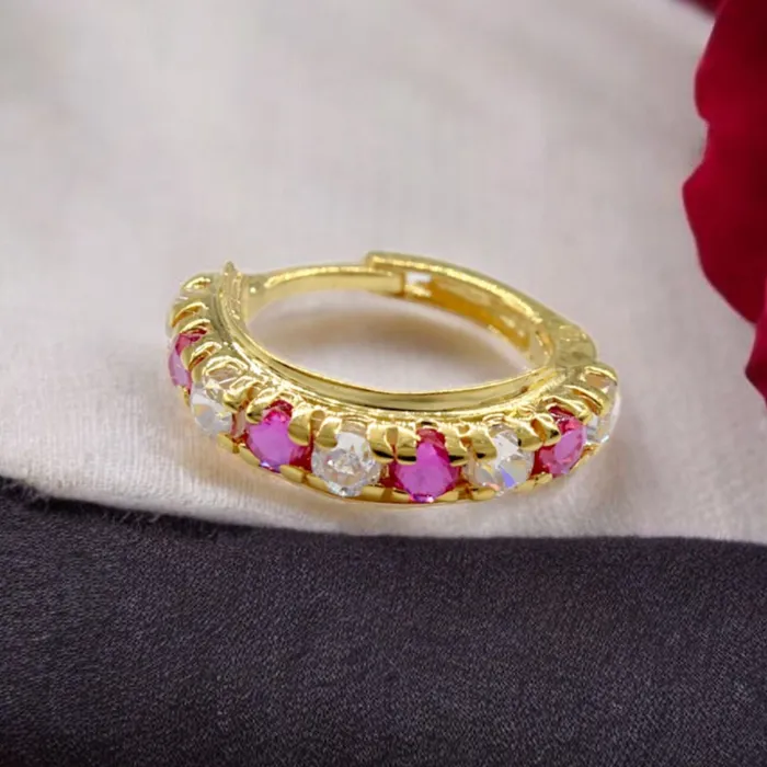 Karizma Jewels 18K Real Gold Nose ring Pink White CZ bollywood stylish Clicker Nose Hoop Ring 20g Rings Karizma Jewels 18K Real Gold Nose ring Pink White CZ bollywood stylish Clicker Nose Hoop Ring 20g Rings