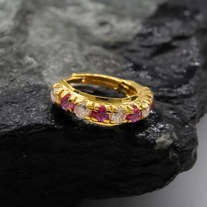 Karizma Jewels 18K Real Gold Nose ring Pink White CZ bollywood stylish Clicker Nose Hoop Ring 20g Rings