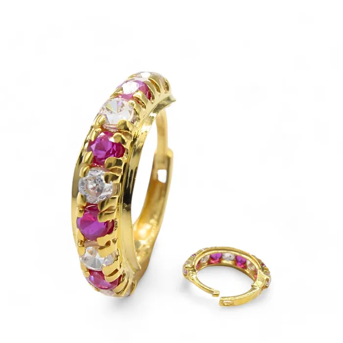 Karizma Jewels 18K Real Gold Nose ring Pink White CZ bollywood stylish Clicker Nose Hoop Ring 20g Rings