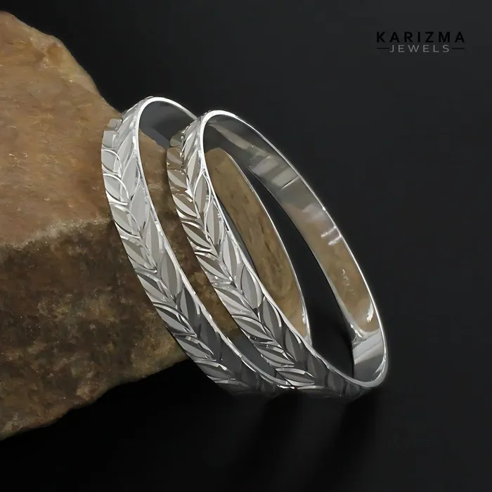 Karizma Jewels Bracelets 990 Real Sterling Silver Women Leaf design Bangles Bracelet Kangan Pair 59 CM Karizma Jewels Bracelets 990 Real Sterling Silver Women Leaf design Bangles Bracelet Kangan Pair 59 CM