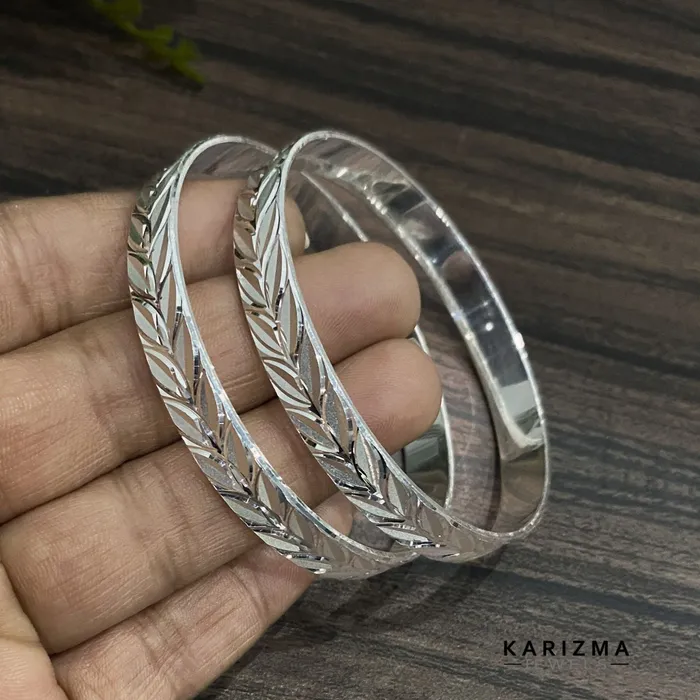 Karizma Jewels Bracelets 990 Real Sterling Silver Women Leaf design Bangles Bracelet Kangan Pair 59 CM