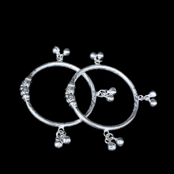 Karizma Jewels Real Silver Gorgeous Kids Bangles Bracelet Kada With Jingle Bells Pair Bracelets
