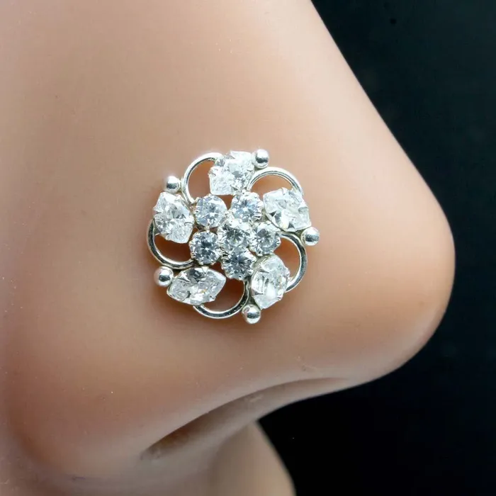 Karizma Jewels Rings Floral 925 Sterling Silver White CZ Twisted nose ring 22g Karizma Jewels Rings Floral 925 Sterling Silver White CZ Twisted nose ring 22g