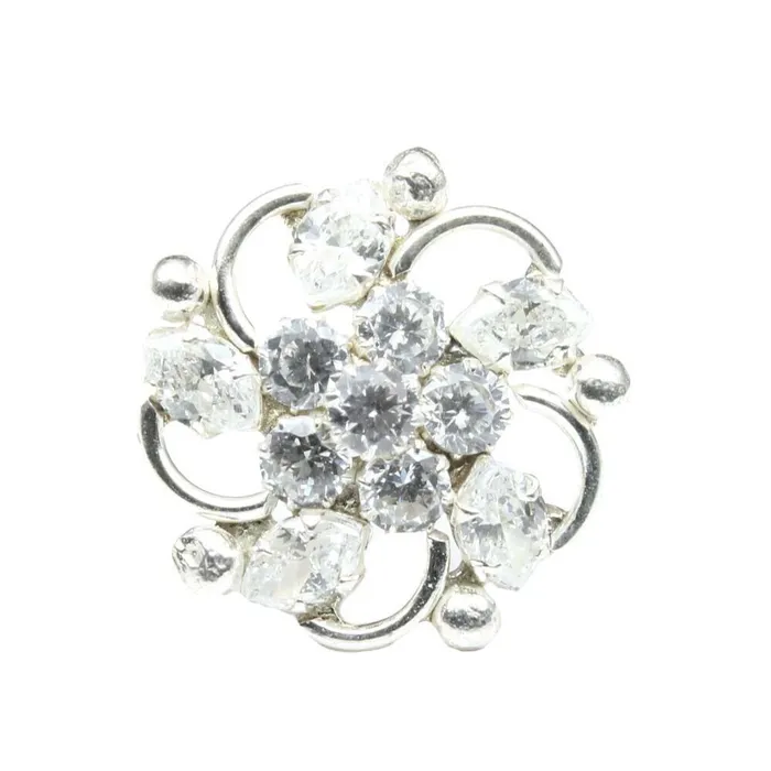 Karizma Jewels Rings Floral 925 Sterling Silver White CZ Twisted nose ring 22g