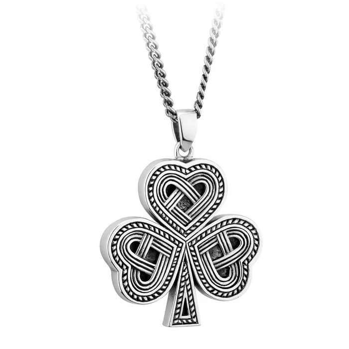 Mens Silver Oxidised Shamrock Pendant Celtic Collections Necklaces