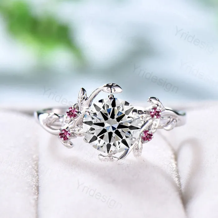 Nature Inspired Diamond Engagement Ring Lab Grown Diamond IGI Certificate Wedding Ring for Women Elegant Pink Tourmaline Twig Diamond Ring PENFINE Rings Nature Inspired Diamond Engagement Ring Lab Grown Diamond IGI Certificate Wedding Ring for Women Elegant Pink Tourmaline Twig Diamond Ring PENFINE Rings