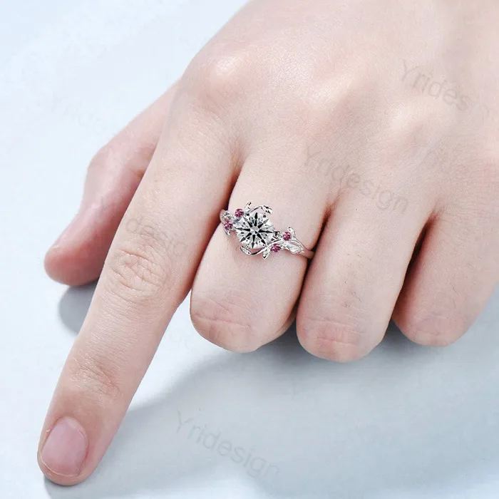 Nature Inspired Diamond Engagement Ring Lab Grown Diamond IGI Certificate Wedding Ring for Women Elegant Pink Tourmaline Twig Diamond Ring PENFINE Rings Nature Inspired Diamond Engagement Ring Lab Grown Diamond IGI Certificate Wedding Ring for Women Elegant Pink Tourmaline Twig Diamond Ring PENFINE Rings