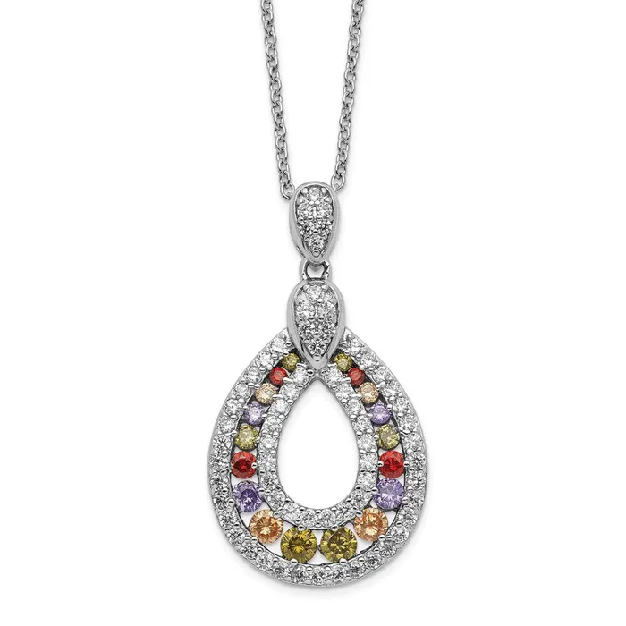 Necklaces WB Choice Jewelry Cheryl M Sterling Silver Rhodplated Multicolor CZ Teardrop 18in NecklaceWBCQCM144018 Necklaces WB Choice Jewelry Cheryl M Sterling Silver Rhodplated Multicolor CZ Teardrop 18in NecklaceWBCQCM144018