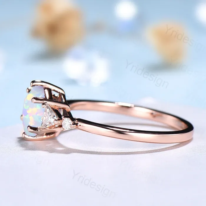 PENFINE Rings Five Stone Hexagon Cut White Opal Engagement Ring Unique Trillion Moissanite Wedding Ring October Bride Ring Women 6 Prongs Anniversary Gift PENFINE Rings Five Stone Hexagon Cut White Opal Engagement Ring Unique Trillion Moissanite Wedding Ring October Bride Ring Women 6 Prongs Anniversary Gift