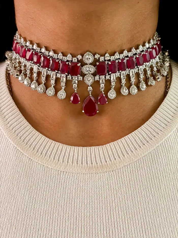 PRERTO ECOMMERCE PRIVATE LIMITED Necklaces Bally Ruby Dimonte Necklace Set PRERTO ECOMMERCE PRIVATE LIMITED Necklaces Bally Ruby Dimonte Necklace Set