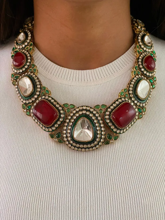 PRERTO ECOMMERCE PRIVATE LIMITED Necklaces Ruby Polki Statement Kundan Necklace Set Necklace Earrings PRERTO ECOMMERCE PRIVATE LIMITED Necklaces Ruby Polki Statement Kundan Necklace Set Necklace Earrings