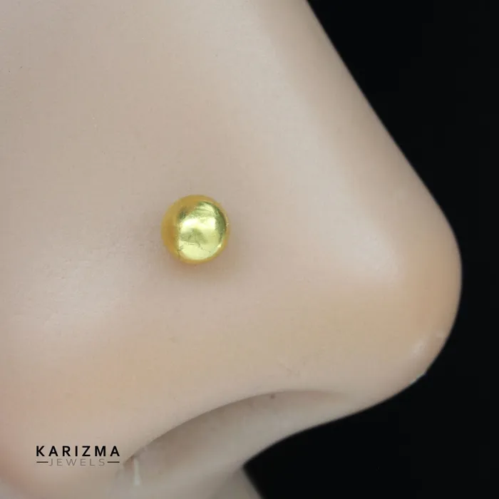 Rings Indian 18K Real Gold Women Plain Ball Round daily wear stud nose ring Push Pin Karizma Jewels
