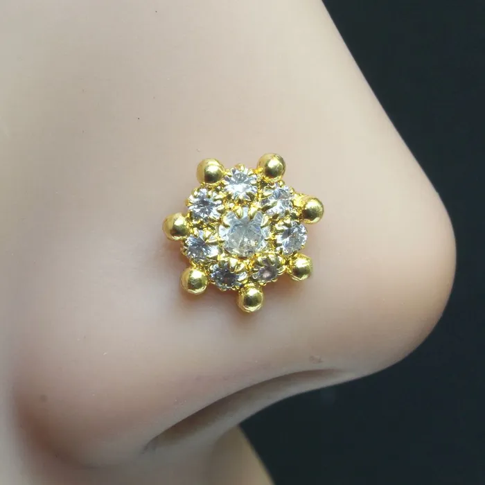 Rings Karizma Jewels Indian Nose ring White CZ corkscrew piercing nose ring 22g