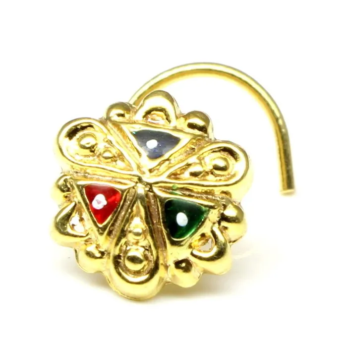 Rings Karizma Jewels Indian Nose Stud Gold plated nose ring corkscrew piercing ring l bend Rings Karizma Jewels Indian Nose Stud Gold plated nose ring corkscrew piercing ring l bend