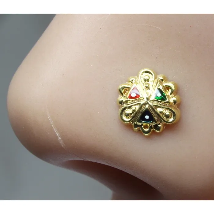 Rings Karizma Jewels Indian Nose Stud Gold plated nose ring corkscrew piercing ring l bend
