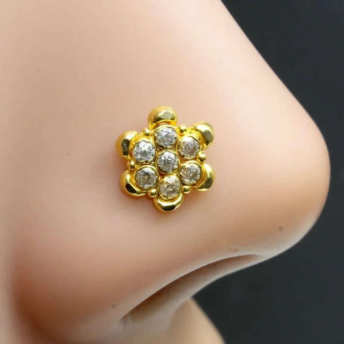 Rings Karizma Jewels Real Gold Medusa Nose stud14K White CZ Indian statement nose ring Push Pin Rings Karizma Jewels Real Gold Medusa Nose stud14K White CZ Indian statement nose ring Push Pin