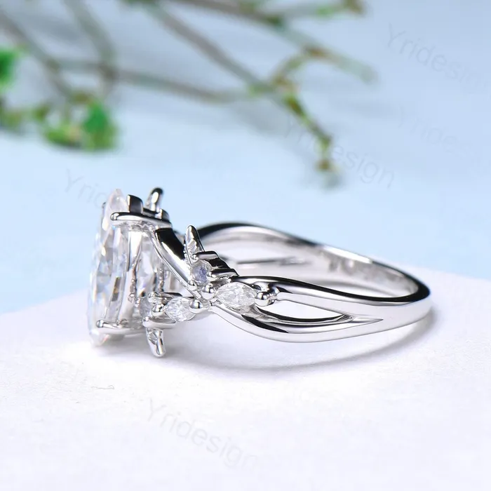 Rings Natural Inspired Marquise Moissanite Ring Unique Leaves Branch Moissanite Engagement Ring Cluster Moonstone Split Shank Twig Wedding Ring PENFINE Rings Natural Inspired Marquise Moissanite Ring Unique Leaves Branch Moissanite Engagement Ring Cluster Moonstone Split Shank Twig Wedding Ring PENFINE