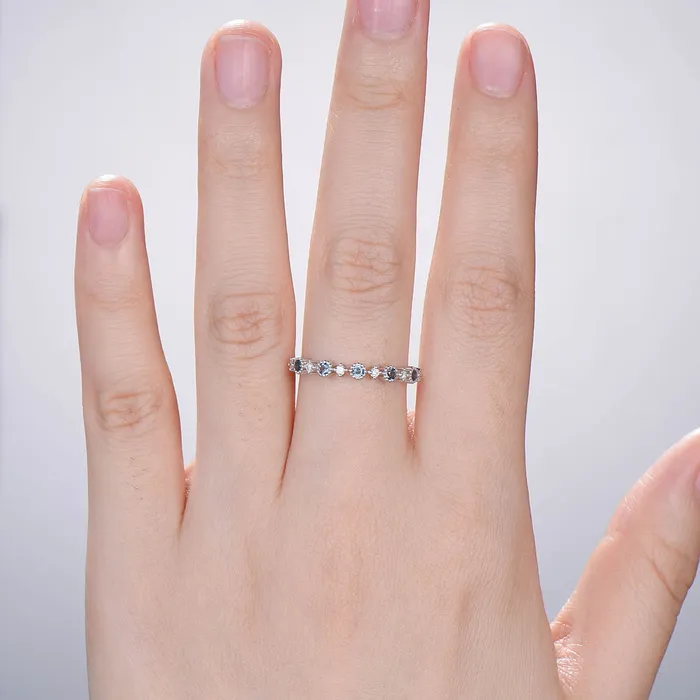 Rings PENFINE Dainty London Blue Wedding Band White Gold Half Eternity Milgrain Topaz Stacking Band Anniversary Ring Art Deco Matching Band Promise Ring Rings PENFINE Dainty London Blue Wedding Band White Gold Half Eternity Milgrain Topaz Stacking Band Anniversary Ring Art Deco Matching Band Promise Ring