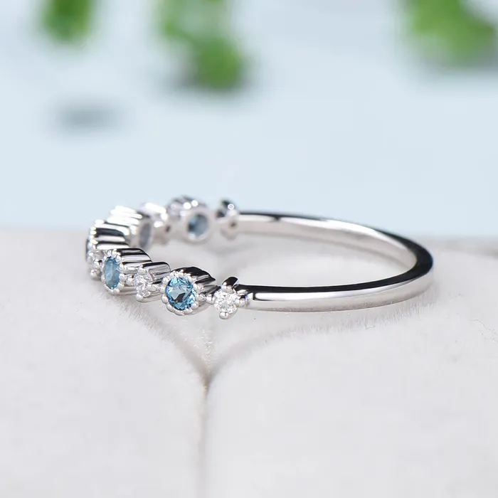 Rings PENFINE Dainty London Blue Wedding Band White Gold Half Eternity Milgrain Topaz Stacking Band Anniversary Ring Art Deco Matching Band Promise Ring Rings PENFINE Dainty London Blue Wedding Band White Gold Half Eternity Milgrain Topaz Stacking Band Anniversary Ring Art Deco Matching Band Promise Ring