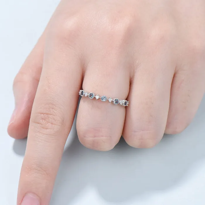 Rings PENFINE Dainty London Blue Wedding Band White Gold Half Eternity Milgrain Topaz Stacking Band Anniversary Ring Art Deco Matching Band Promise Ring Rings PENFINE Dainty London Blue Wedding Band White Gold Half Eternity Milgrain Topaz Stacking Band Anniversary Ring Art Deco Matching Band Promise Ring