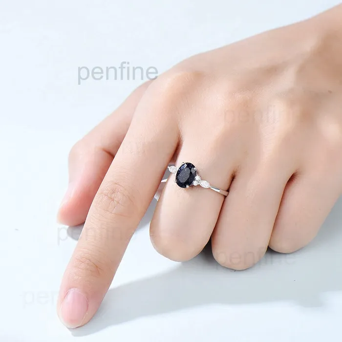 Rings PENFINE Oval Cut Cluster Blue Sandstone Galaxy Nadia Engagement Ring