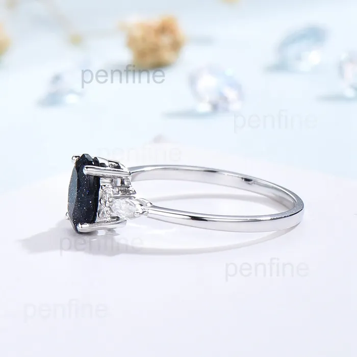 Rings PENFINE Oval Cut Cluster Blue Sandstone Galaxy Nadia Engagement Ring