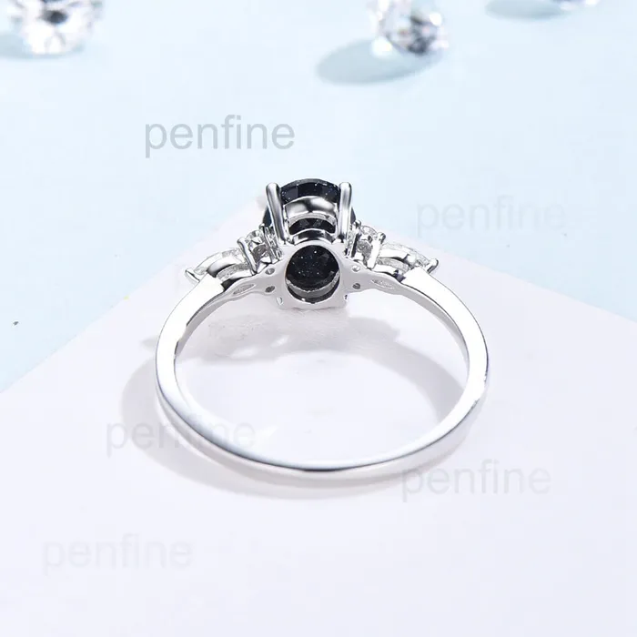 Rings PENFINE Oval Cut Cluster Blue Sandstone Galaxy Nadia Engagement Ring
