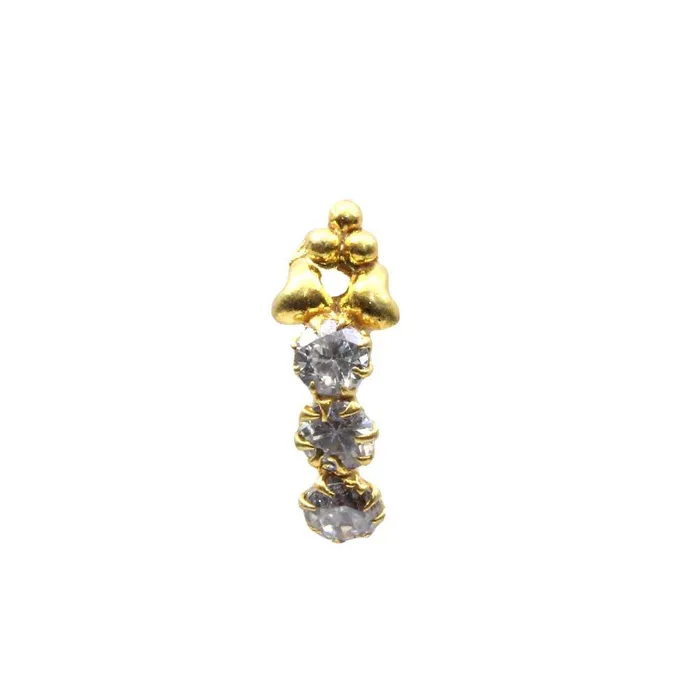 Rings Vertical Style Gold Plated Nose Stud White CZ L Bend nose ring 22g Karizma Jewels