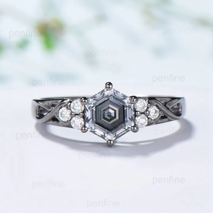 Rings Vintage Gray Moissanite Engagement Ring White Gold Black Gold Unique Alternative Infinity Ring Cluster Diamond Wedding Ring Anniversary gift PENFINE Rings Vintage Gray Moissanite Engagement Ring White Gold Black Gold Unique Alternative Infinity Ring Cluster Diamond Wedding Ring Anniversary gift PENFINE
