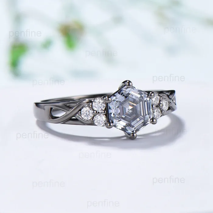 Rings Vintage Gray Moissanite Engagement Ring White Gold Black Gold Unique Alternative Infinity Ring Cluster Diamond Wedding Ring Anniversary gift PENFINE Rings Vintage Gray Moissanite Engagement Ring White Gold Black Gold Unique Alternative Infinity Ring Cluster Diamond Wedding Ring Anniversary gift PENFINE