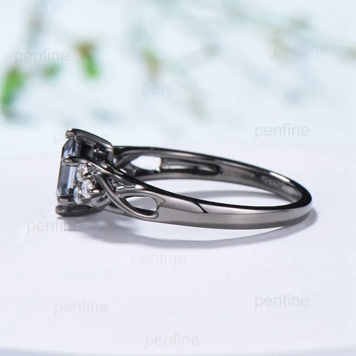Rings Vintage Gray Moissanite Engagement Ring White Gold Black Gold Unique Alternative Infinity Ring Cluster Diamond Wedding Ring Anniversary gift PENFINE Rings Vintage Gray Moissanite Engagement Ring White Gold Black Gold Unique Alternative Infinity Ring Cluster Diamond Wedding Ring Anniversary gift PENFINE