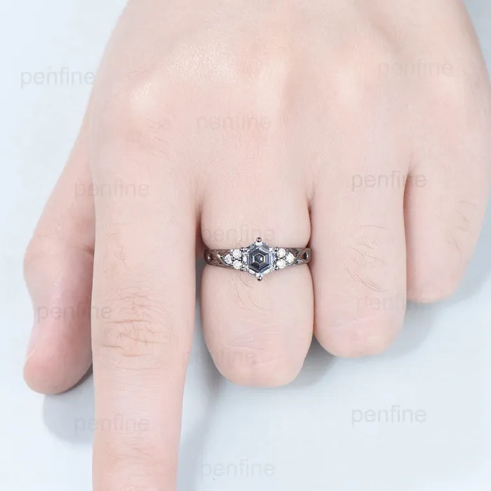 Rings Vintage Gray Moissanite Engagement Ring White Gold Black Gold Unique Alternative Infinity Ring Cluster Diamond Wedding Ring Anniversary gift PENFINE Rings Vintage Gray Moissanite Engagement Ring White Gold Black Gold Unique Alternative Infinity Ring Cluster Diamond Wedding Ring Anniversary gift PENFINE