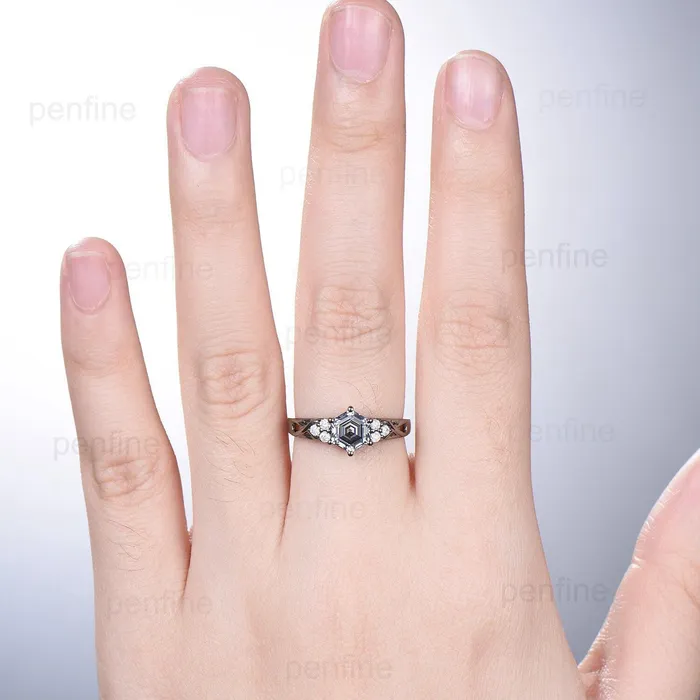 Rings Vintage Gray Moissanite Engagement Ring White Gold Black Gold Unique Alternative Infinity Ring Cluster Diamond Wedding Ring Anniversary gift PENFINE Rings Vintage Gray Moissanite Engagement Ring White Gold Black Gold Unique Alternative Infinity Ring Cluster Diamond Wedding Ring Anniversary gift PENFINE