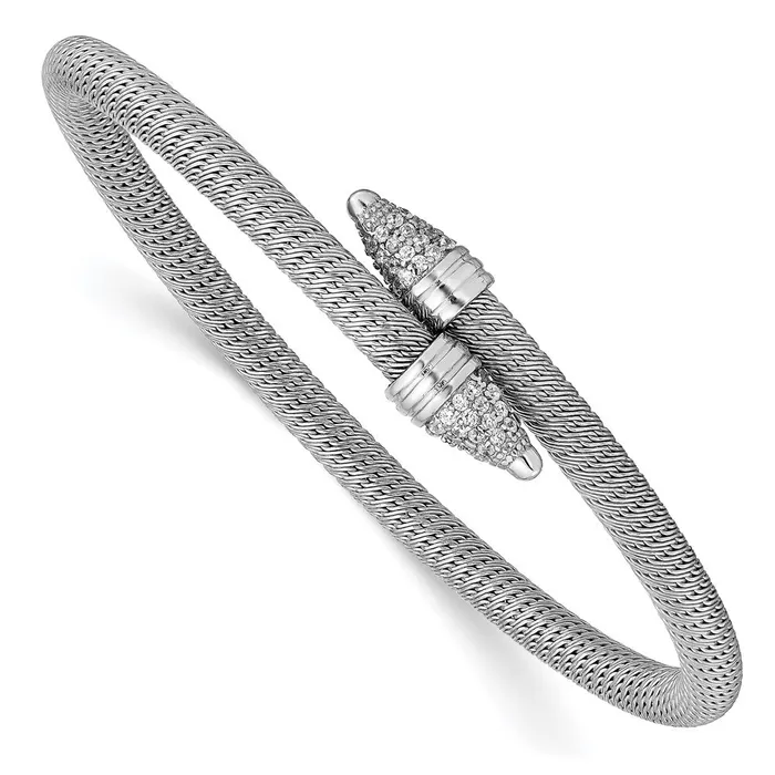 Sterling Silver Polished Rhodiumplated Fancy CZ BangleWBCQB975 WB Choice Jewelry Rings Sterling Silver Polished Rhodiumplated Fancy CZ BangleWBCQB975 WB Choice Jewelry Rings