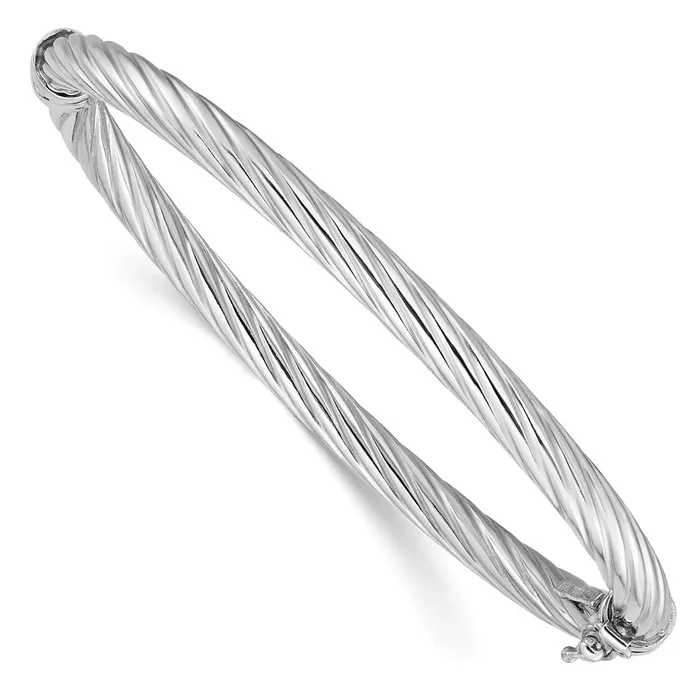 Sterling Silver Rhodplated PolishTwisted 475mm Hinged BangleWBCQB1092 WB Choice Jewelry Rings