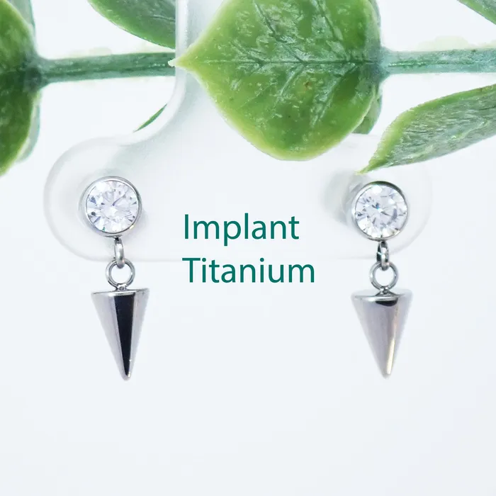 Titanium CZ and spike cone drop Earring Halobes Earrings Titanium CZ and spike cone drop Earring Halobes Earrings