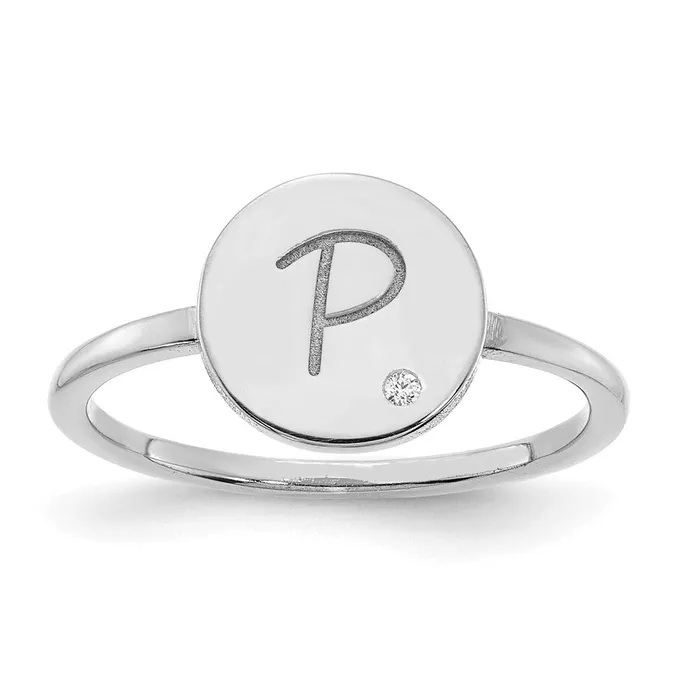 WB Choice Jewelry 10KW Initial Circle with Diamond Signet RingWBC10XNR115W Rings WB Choice Jewelry 10KW Initial Circle with Diamond Signet RingWBC10XNR115W Rings