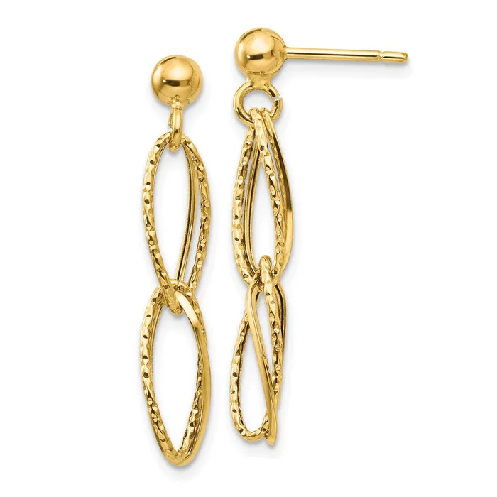 WB Choice Jewelry 14k Gold Polished Textured Post Dangle EarringsWBCH1056 Earrings WB Choice Jewelry 14k Gold Polished Textured Post Dangle EarringsWBCH1056 Earrings