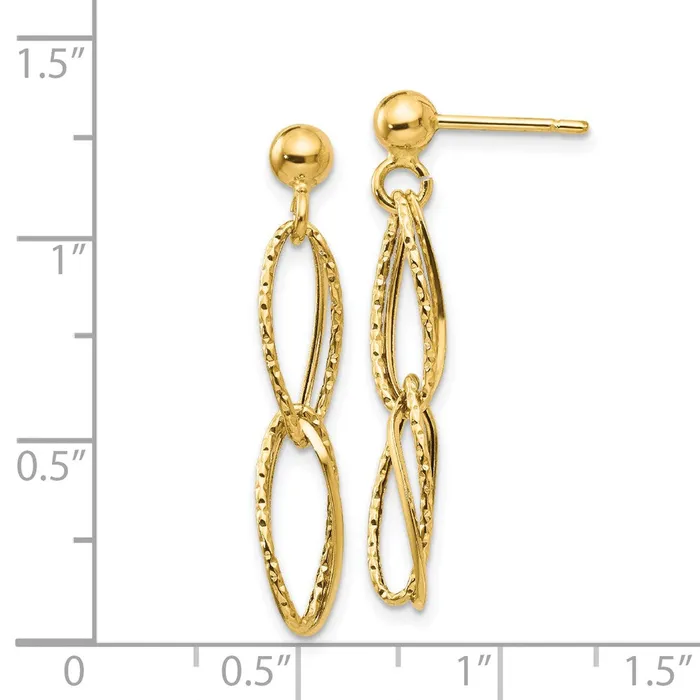 WB Choice Jewelry 14k Gold Polished Textured Post Dangle EarringsWBCH1056 Earrings WB Choice Jewelry 14k Gold Polished Textured Post Dangle EarringsWBCH1056 Earrings