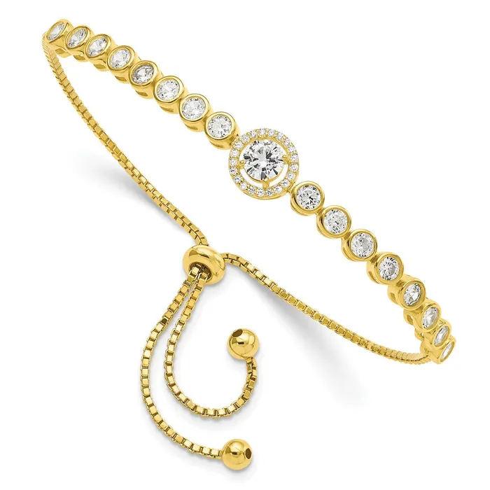 WB Choice Jewelry Bracelets Sterling Silver Goldtone Bezel Set CZ CZ Halo Adjustable BraceletWBCQG5946 WB Choice Jewelry Bracelets Sterling Silver Goldtone Bezel Set CZ CZ Halo Adjustable BraceletWBCQG5946