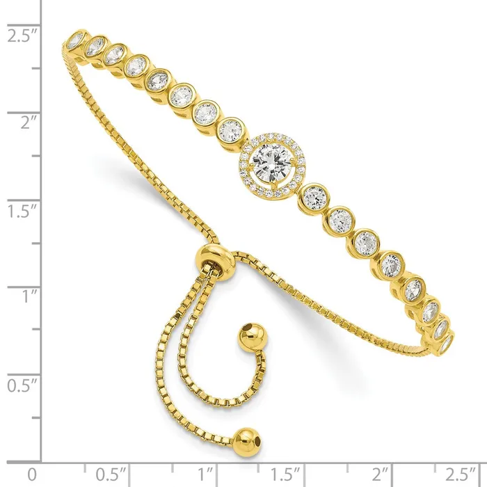 WB Choice Jewelry Bracelets Sterling Silver Goldtone Bezel Set CZ CZ Halo Adjustable BraceletWBCQG5946 WB Choice Jewelry Bracelets Sterling Silver Goldtone Bezel Set CZ CZ Halo Adjustable BraceletWBCQG5946