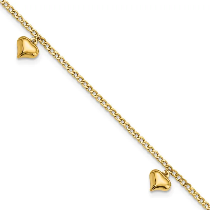 WB Choice Jewelry Necklaces 14K Polished 3 Puffed Heart 9inPlus 1in ext AnkletWBCANK3089 WB Choice Jewelry Necklaces 14K Polished 3 Puffed Heart 9inPlus 1in ext AnkletWBCANK3089